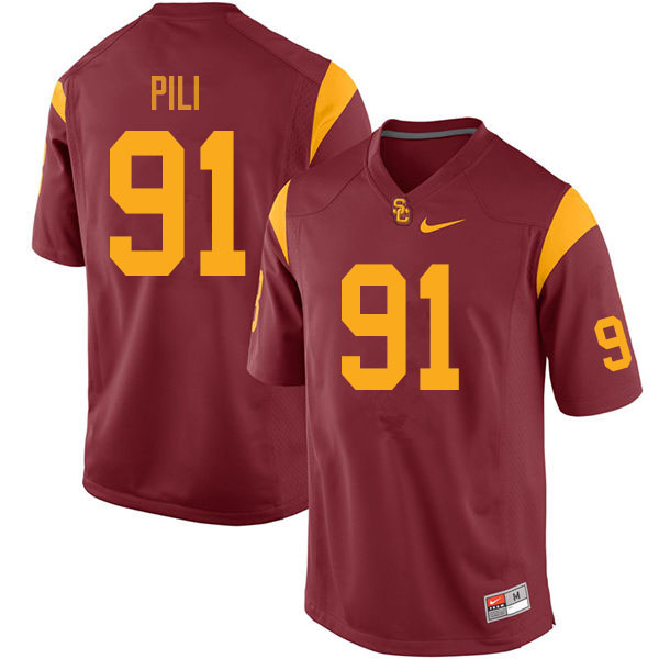 Men #91 Brandon Pili USC Trojans College Football Jerseys Sale-Cardinal